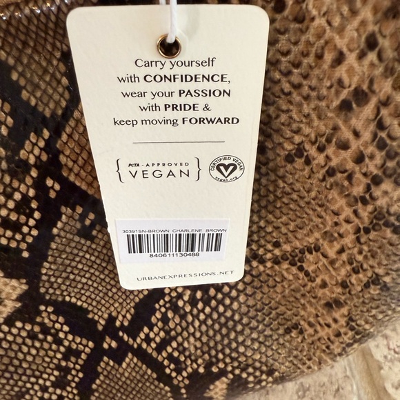 Urban expressions vegan Laisha Brown snake
Print knitted shoulder bag NWT - Picture 14 of 15